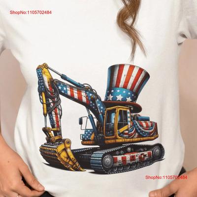 Patriotic Construction Excavator T Shirt American Flag Digger Top for Bold USA S Unique Independence Day Apparel Vintage Unisex