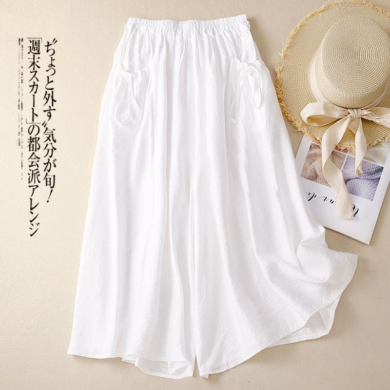 

Clearance Sale Lighting Snap ~ Brand Discount Counter Withdraw Women s Cotton Linen Loose Casual Retro Wide Leg Cropped Pants Skirt White 2XL