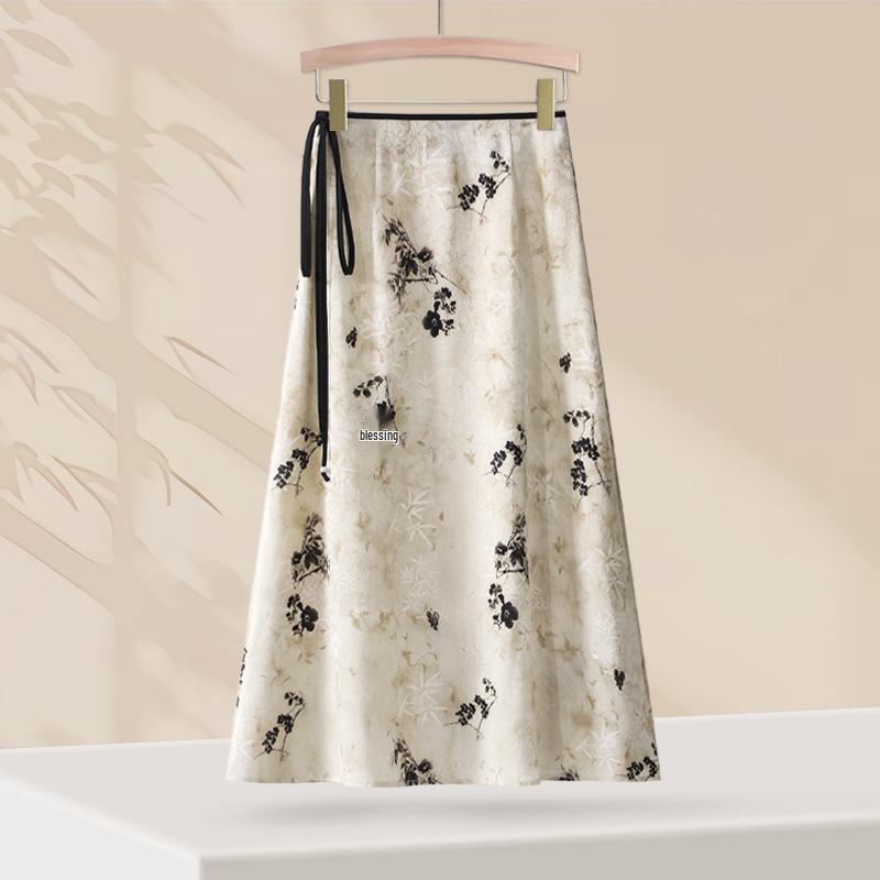 

2025 Новая юбка миди А-силуэта с завышенной талией и эффектом похудения в китайском стиле для женщин - Национальный принт S 26 (suggest 80-95 jin)