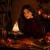 Stained Glass Witch Hat Table Lamp USB Plug In Mosaic Shade Decorative Accent Light for Home Office Party Holiday Decor