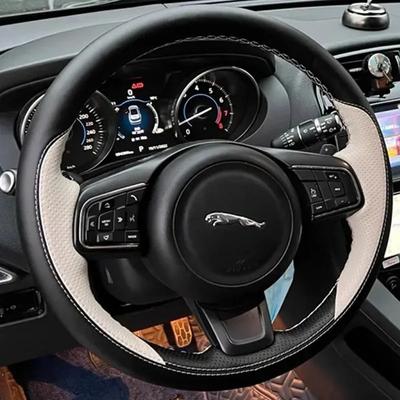 Hand Stitched Black White Leather Sports Style Car Steering Wheel Cover For Jaguar XFL XE XJL F-PACE XKR E-PACE F-Type
