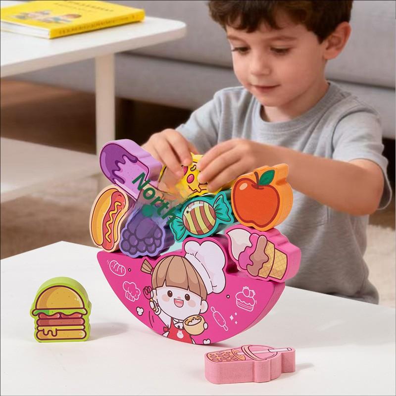Kids Wooden Toy 3D Stacking Cute Food Balance Building Blocks Game Children'S Educational Toys Animal Tree Tumble Jumble