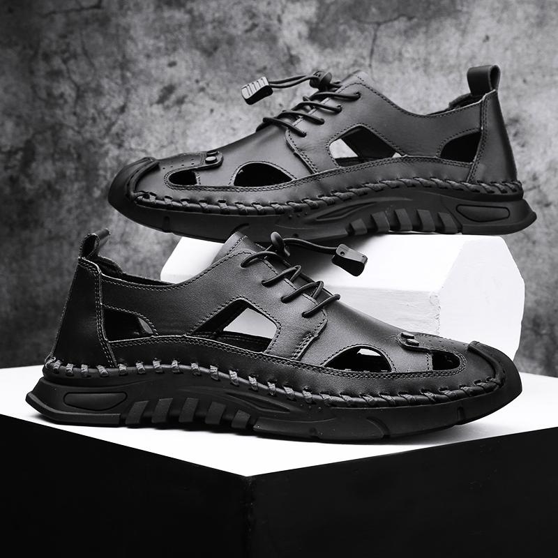 Fashion Genuine Leather Mens Sandals New Arrival Summer Men's Beach Flats Fashion Non-slip Wading Aqua Shoes Soft Sole Versatile Sandaly