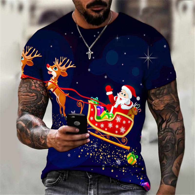 Cartoon Christmas Men and Women Fashion T-shirt Summer Street 3D Printed Short Sleeve T-shirt Plus Size Santa Claus Festival Top