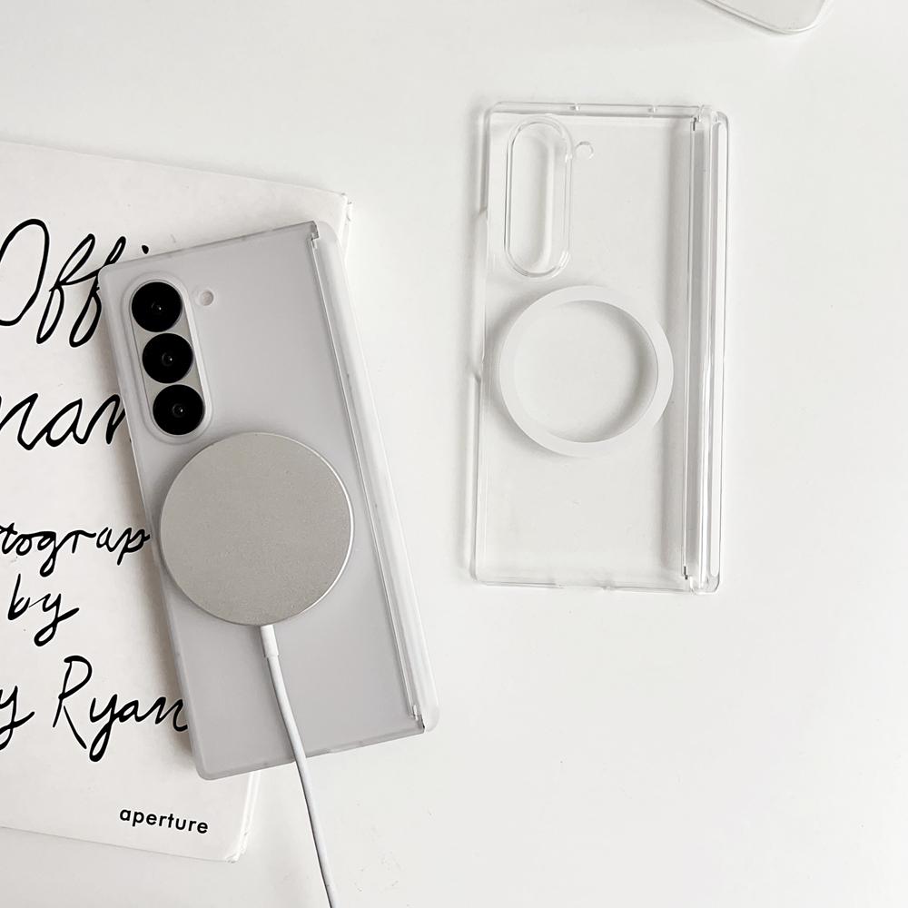 For Magnetic Matte Case for Samsung Galaxy Z Fold 7 6 4 Zfold7 Wireless Charging Hinge Protection Transparent Cover