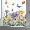 Fresh Hand-Painted Flower Butterfly Static Cling UV Window Sticker for Glass Window Home Decoration