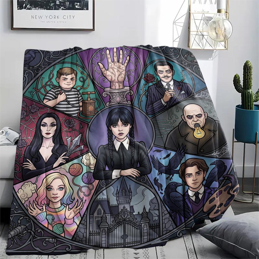 Wednesday Addams Print Flannel Blanket, Ultra Soft High Quality All Seasons Warm Throw, Home Decor Cozy Blanket, Perfect Christmas Gift