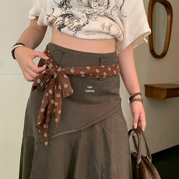 Bo Xi Retro Polka Dot Silk Scarf & Waist Chain for Women - Versatile Belt for Dresses and Jeans