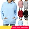 Women's Casual Hooded Pocket Sweatshirt Solid Color Top for Fall