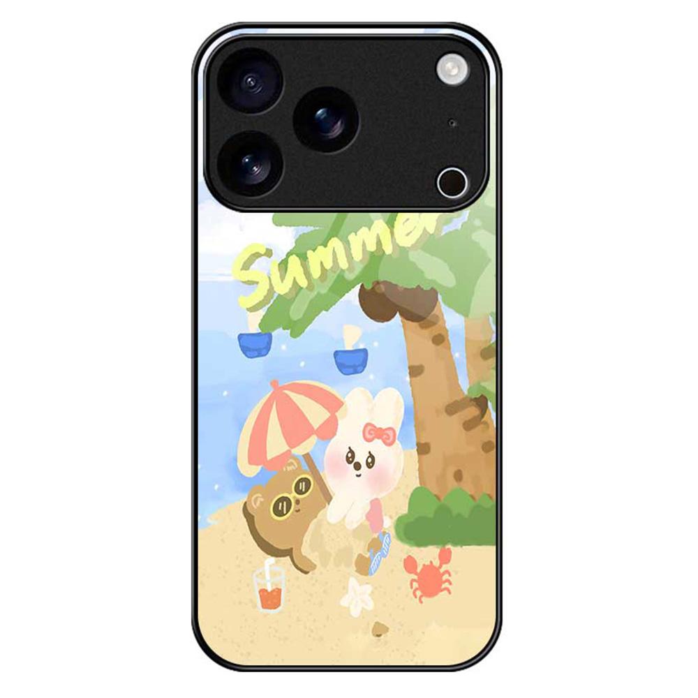 For iPhone 17 Pro Case PC TPU Tempered Glass Pattern Printing Anti Drop Phone Back Cover