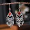 Bohemian Ethnic Colorful Rhinestone Acrylic Drop Earrings for Women Vintage Long Antique Silver Color Tassel Earrings Jewelry