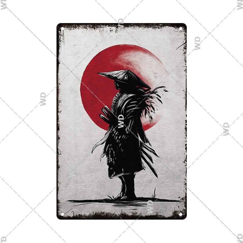 Retro-Kunst im japanischen Stil, Vintage-Samurai-Poster, Blechschild, dekorative Metalltafel, Wandplatte, Schilder, Wohnzimmer, Schlafzimmer, Heimdekoration