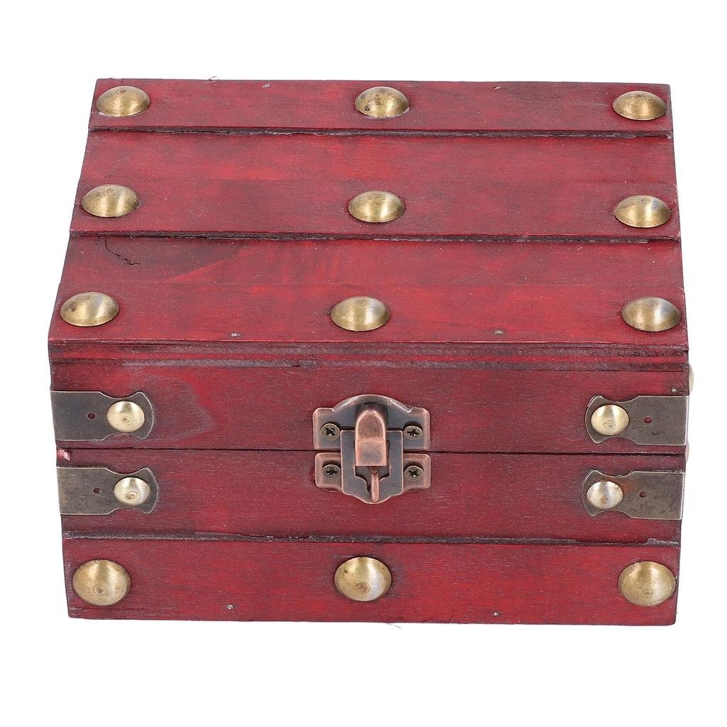 Vintage Wooden Storage Box 145x120x85mm Multifunctional Decorative Treasure Chest Box with 3 Bit Lock