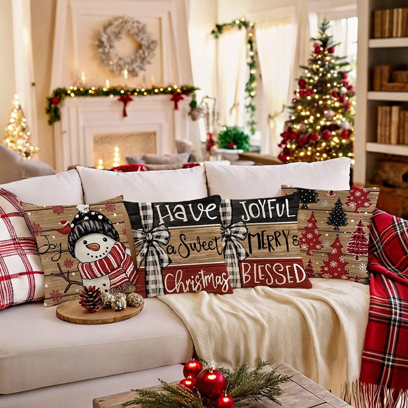 Christmas Atmosphere Pillow Cover Home Sofa Snowman Cushion Cover Holiday Decoration Bedroom