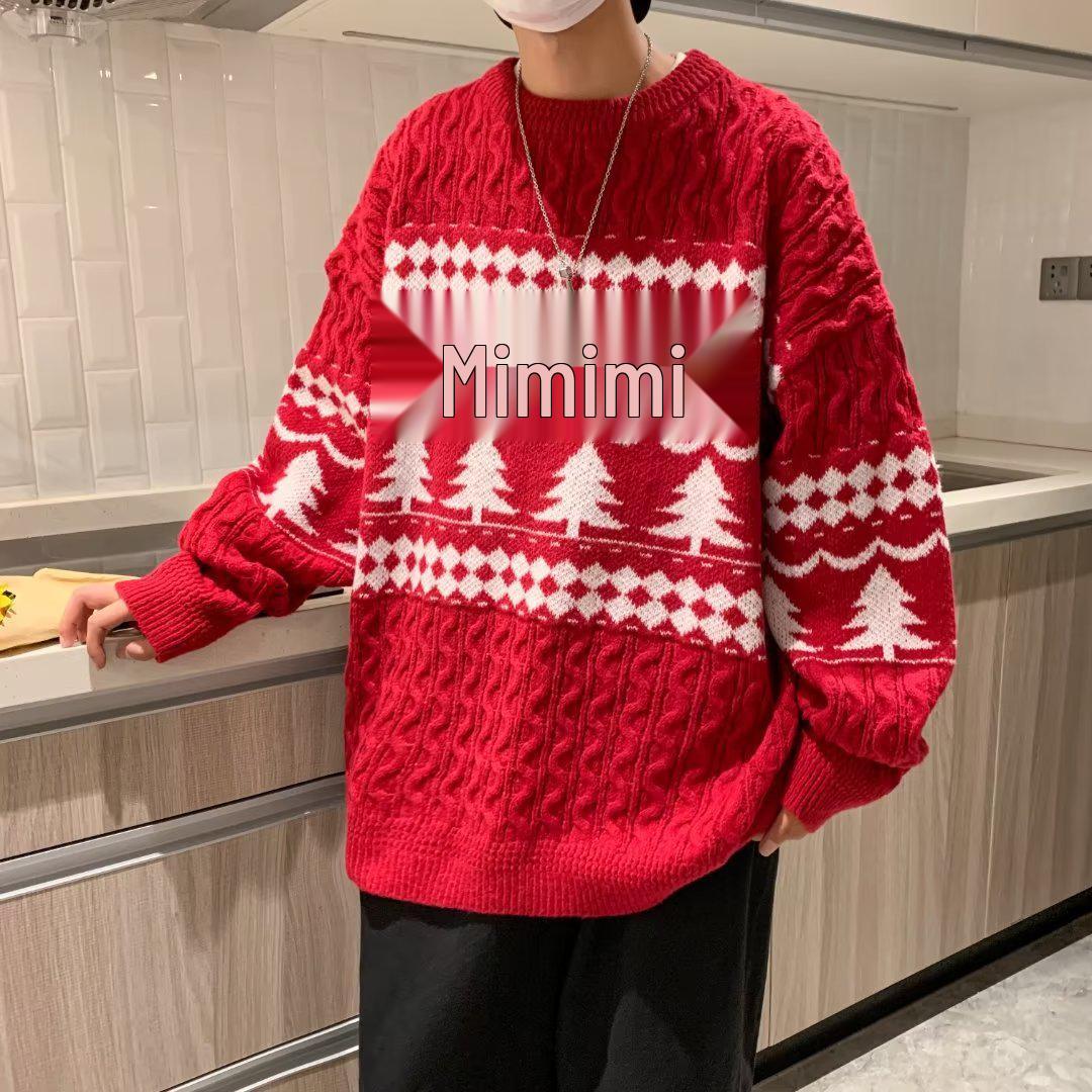 

Мужской красный рождественский свитер с ретро ромбовидным узором - Уютный зимний пуловер 2XL красный