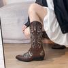 Western Cowboy Boots Women's Autumn and Winter Pointed Head Thick Heel Middle Heel But Knee Long Tube Embroidered Women's Boots Mouth Knight Boots