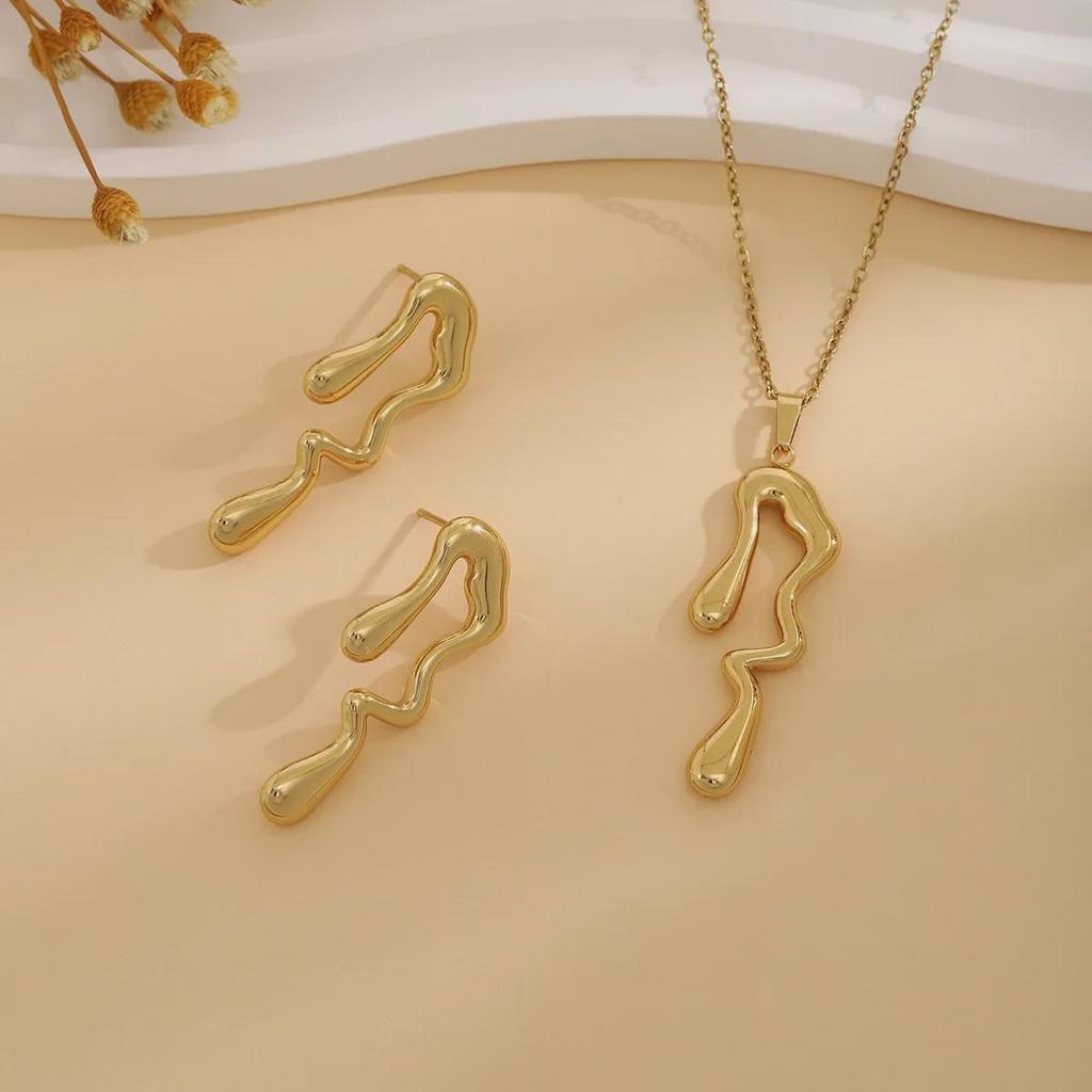 Luxury Geometric Leaf & Flower Earrings Necklace Set