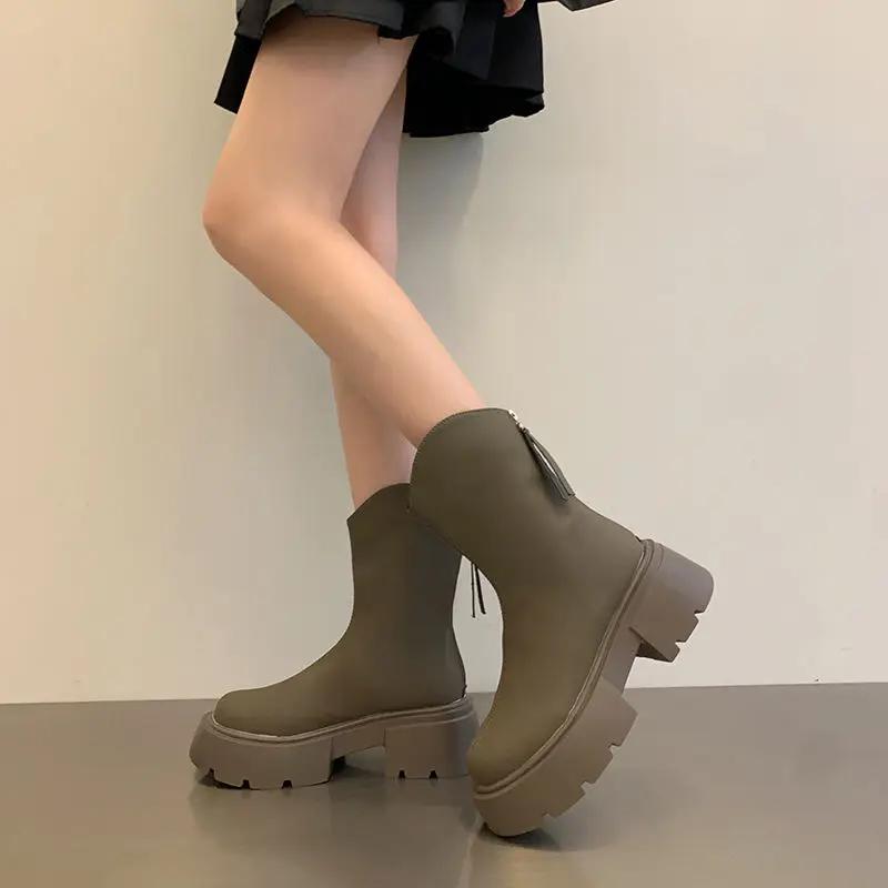 Fashion Booties Round Toe Chelsea Leather Woman Short Shoes On Promotion Autumn Hot Chic and Elegant Goth New In Ankle Boots for Women