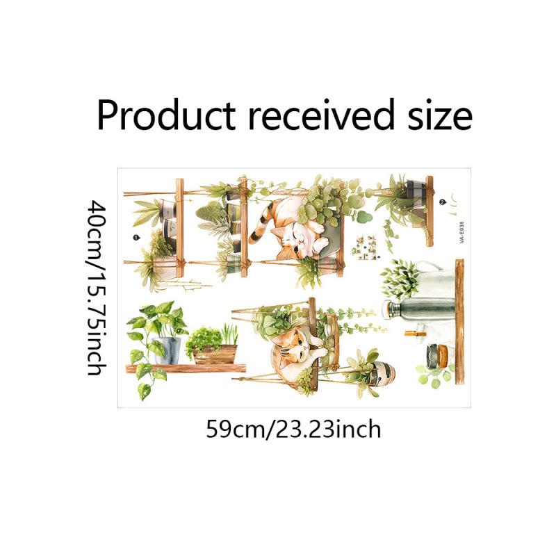 Cat Green Plant Pot Home Background Wall Decoration Wall Stickers Self-Adhesive