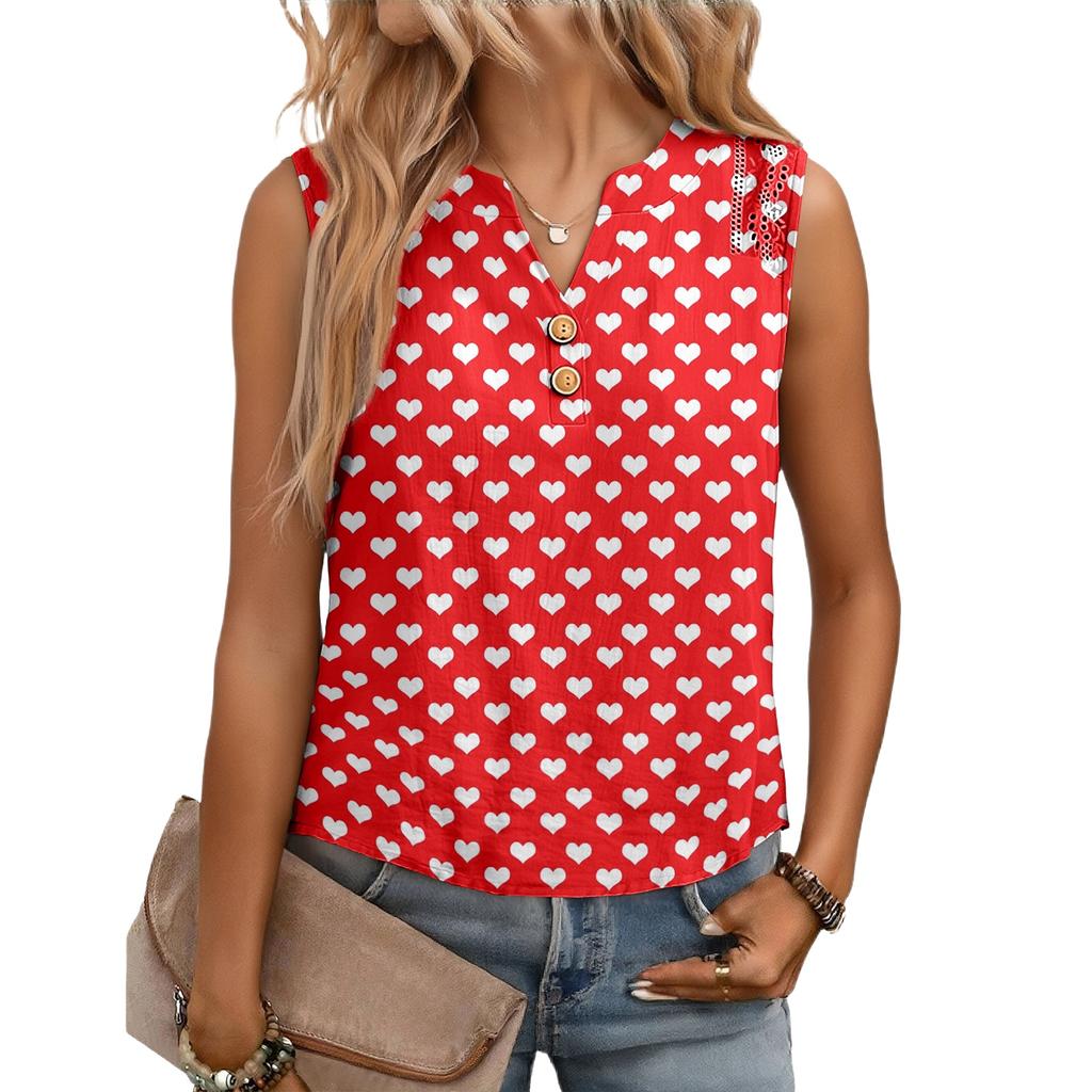 Women's Casual, Loose-Fitting, Printed, Sleeveless Linen Blouse