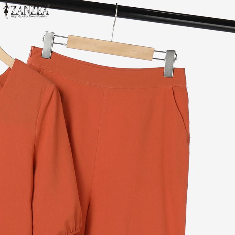 ZANZEA Womens Blouse and Pants Casual Two Piece Trousers Suit Set