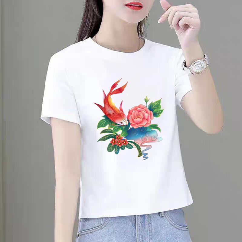 Modal Damen Lässiges Print-T-Shirt Kurzärmelig Harajuku-Stil Grafisches Oberteil Polyesterstoff Mode-Oberteile