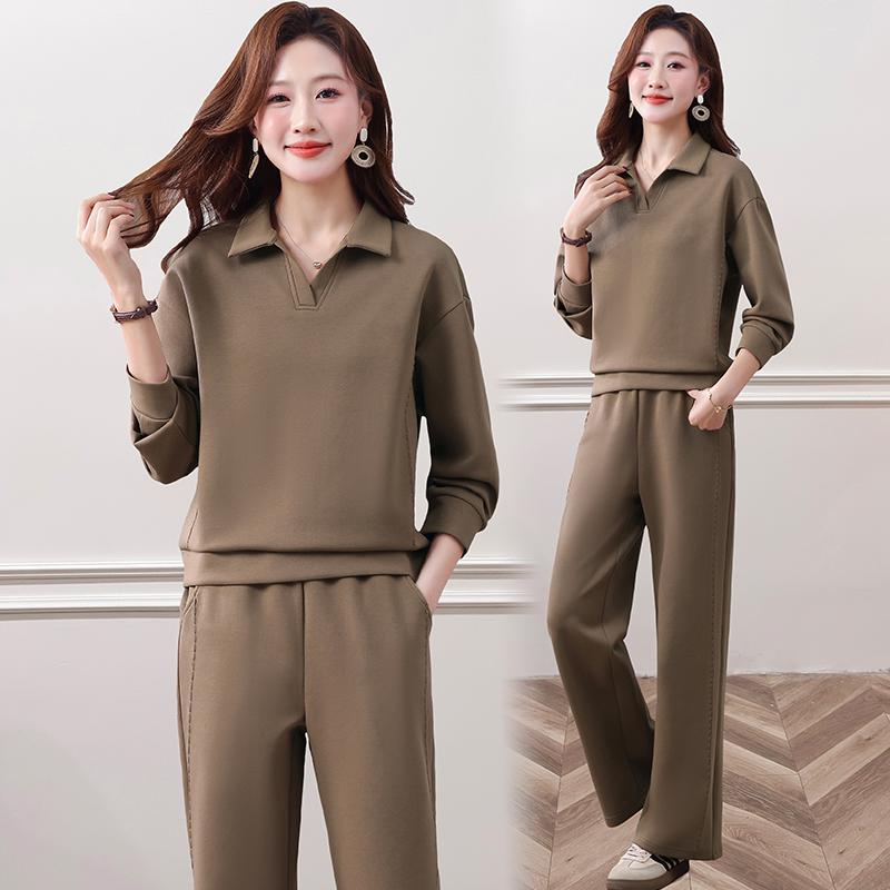 Spring Autumn Fashion Lapel Two Piece Pants Suit Women Casual Sportswear for Square Dance and Daily Leisure Time