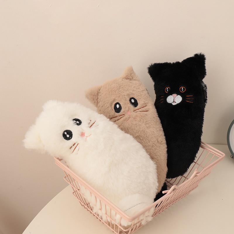 Cute Cat Plush Pencil Case With Zipper Organizer For Students And Gift Use