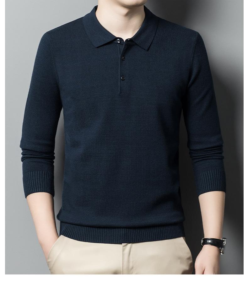 

Мужская футболка, трикотажный свитер с лацканами, однотонный деловой повседневный поло, трикотажный свитер с подкладкой 4XL темно-синий