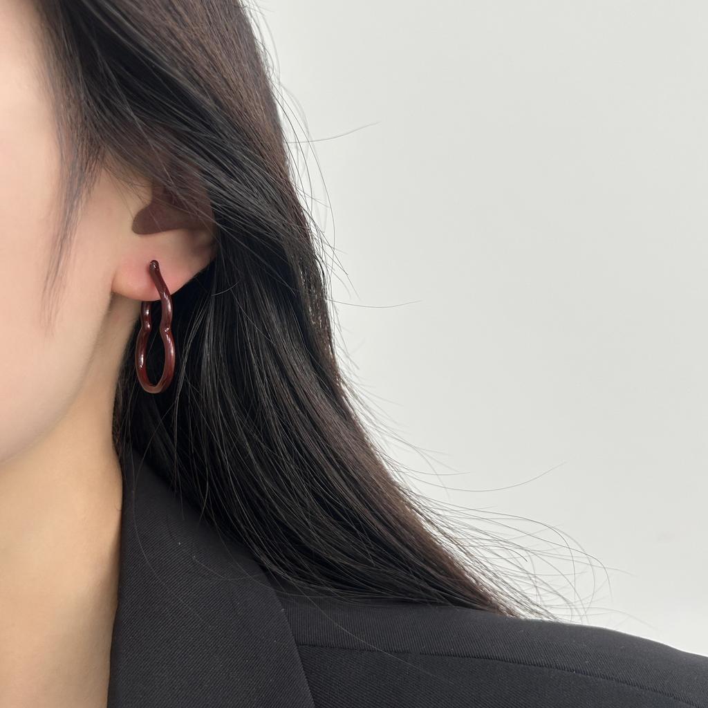 Simple Burgundy Enamel Earrings, Earrings, High-End Sense, Fashionable And Versatile, Retro Minimalist And Neat Temperament, Autumn And Winter