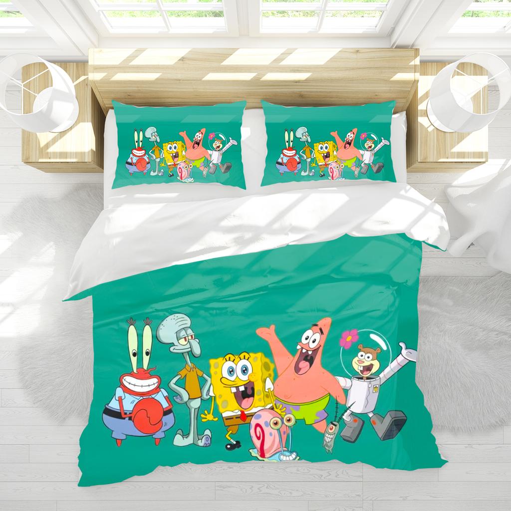 Yellow Square Sponge Anime Cartoon Duvet Cover Single/Double/Queen/King Pillowcase Set Adult Bedroom Children Comforter Bedding