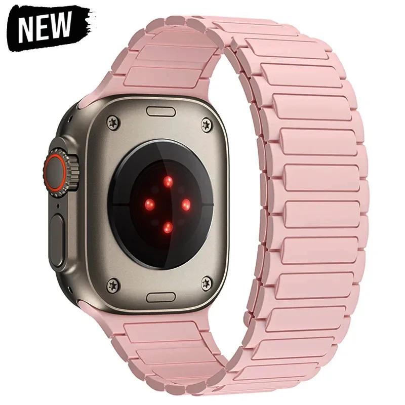 Magnetic Sports Band for Apple Watch Ultra 2 49mm 46mm 45mm 44mm 42mm 38 40 41mm Silicone Strap for IWatch Series 10 9 8 7 6 5 4