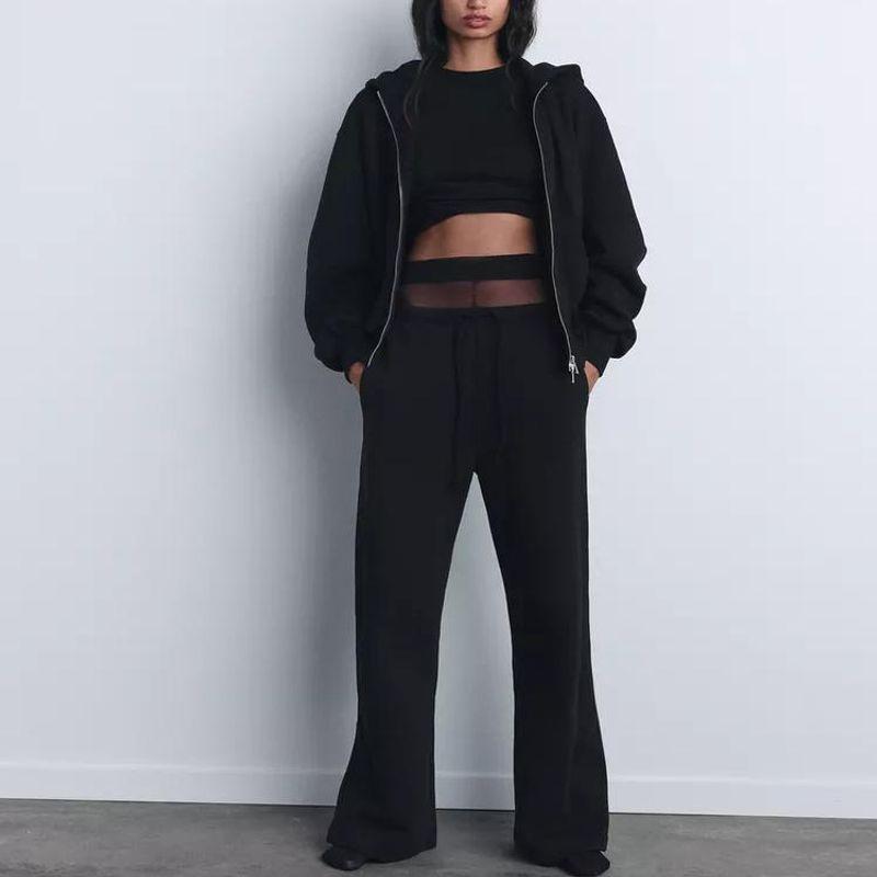 Spring New Arrival Women's Clothing High Waist Flannel Straight-Leg Pants 4174843 Zipper Ornament Loose Sweater 4174842