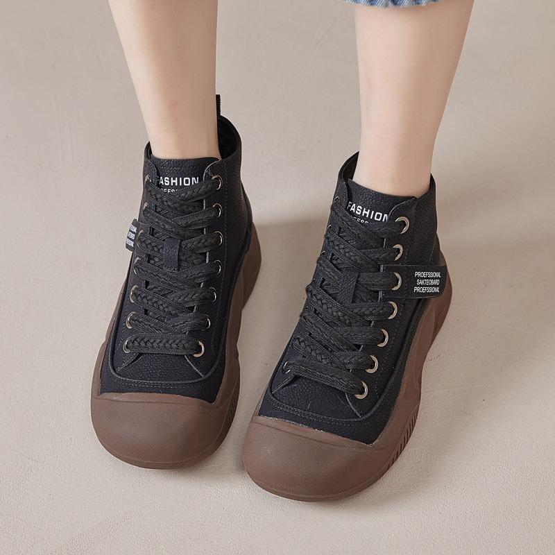 Genuine Leather Thick Bottom Short Boots Retro High-top Shoes Casual Single Boots