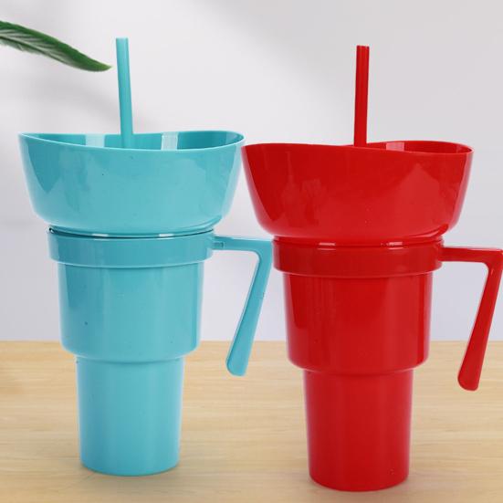 Snack And Drink Cup Reusable Popcorn Holder with Straw Leak-proof