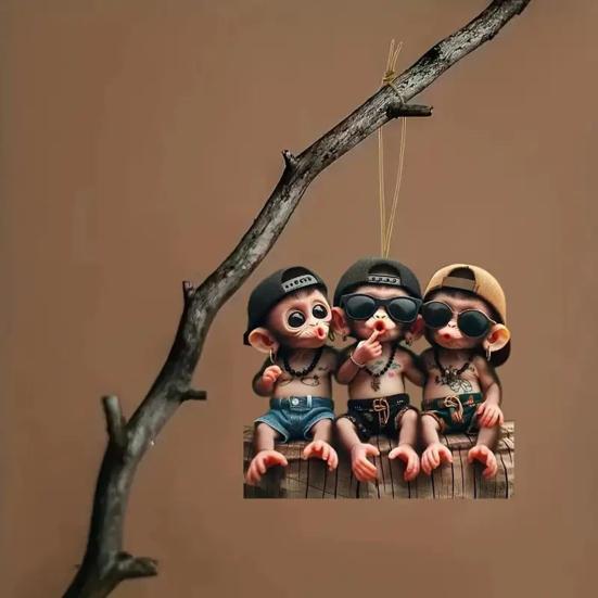 2D Acrylic Pendant Hanging Ornament with Lanyard Easy To Hang Cartoon Monkey