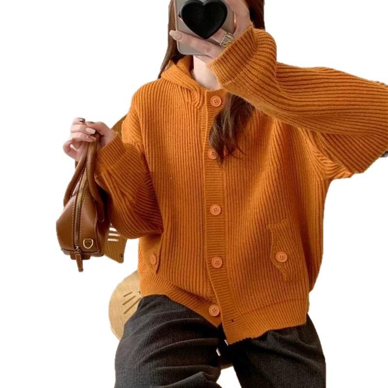 Autumn and winter new simple fashion knitted cardigan top women's loose lazy style soft waxy versatile sweater jacket