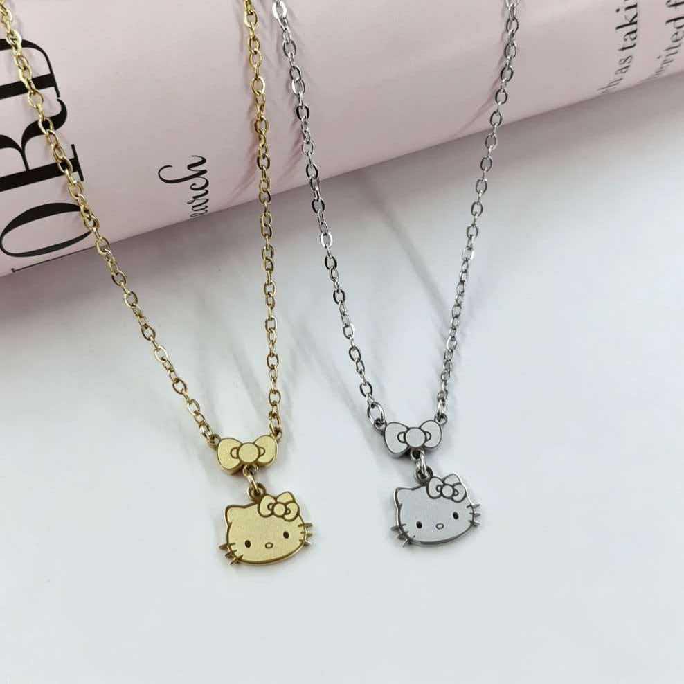 European Hello Kitty Two-Tone Gold & Silver Stainless Steel Pendant Necklace – Girly Versatile Accessory