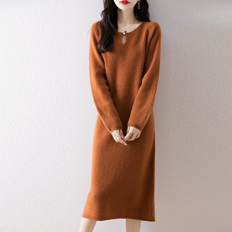 Women Sweater Dress 100% Wool MODERN NEW SAGA O-neck Knit Long Pullover Winter Jumpers Wool Long Dress Female