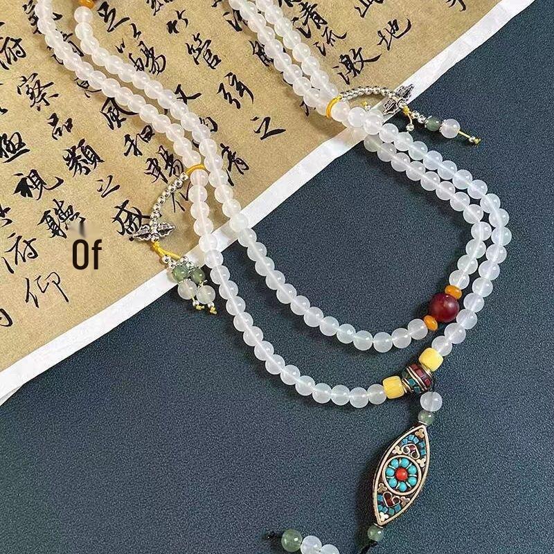 Chinese Long Beaded Crossbody Tassel Necklace for Hanfu & Qipao