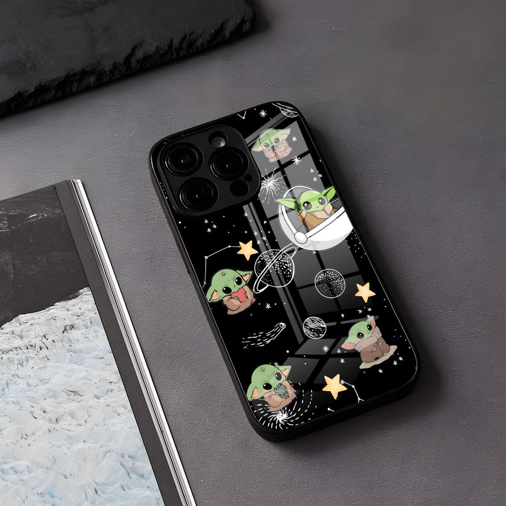 

Cute Baby Y-Yoda Phone Case For IPhone 17 Air 16 E Pro Max 15 14 13 Mini 12 Pro 11 Max Plus Black Glass Cover iPhone17 Pro