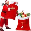 Holiday Party Gift Bags Christmas Velvet Santa Bags, Large Red Soft Fabric Present Sack Gold Wraps with Drawstring Closure, Reusable Claus Bag