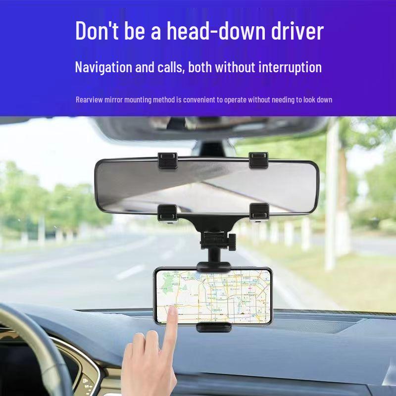 360° Rotating Stable Rearview Mirror Phone Holder & Dash Cam Mount