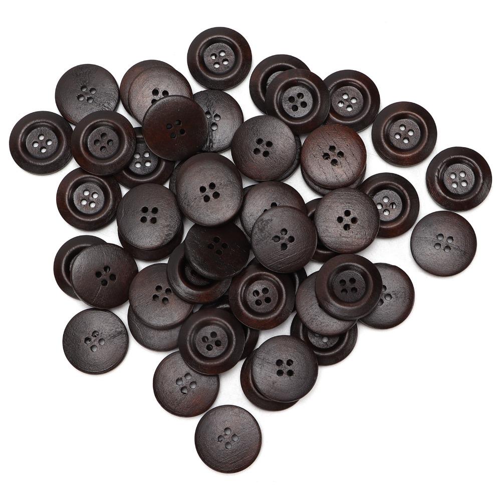 50pcs Dark Brown 4 Hole Buttons Wide Edge Sewing Buttons Craft Wooden Buttons  DIY Craft