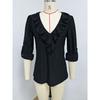 New Women's Long Sleeve V-neck Ruffle Solid Color Elegant Slim Fit Casual Versatile Top for European American Women