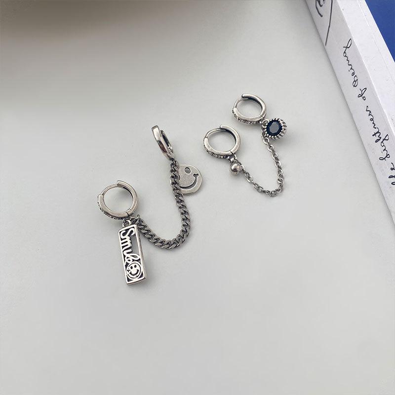 Korean & Japanese Style Asymmetrical Tassel Hoop Earrings for Women – Retro Square Letter Design One Size