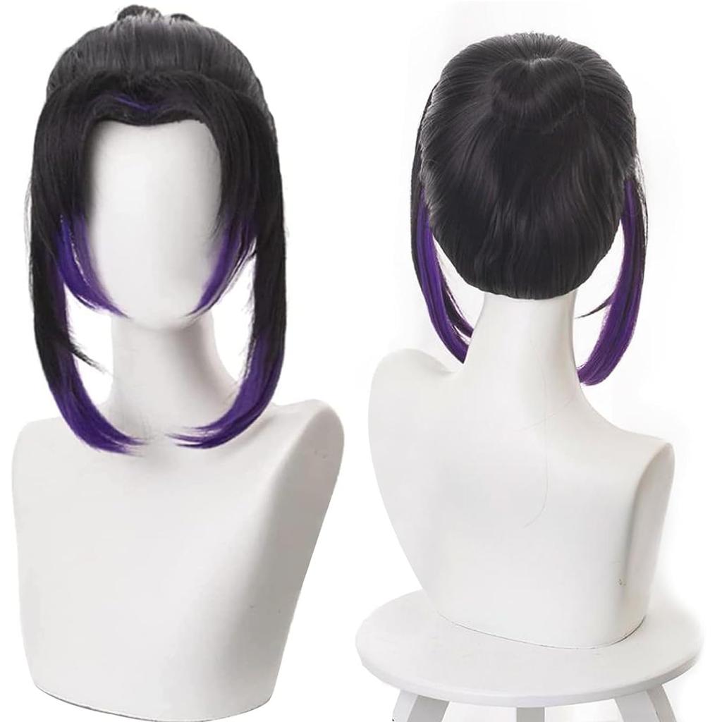 Cosplay Wig, Purple, Short, Anime Style, Full Wig with Decorations, Heat-Resistant Wig, Cosplay Accessories, Wig Net Included, Perfect for Comic