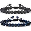 M MOOHAM Mens Bracelet - Beaded Natural Stone 8mm Tiger Eye Matte Agate Lava Rock Bracelets for Men Teen Boys Grandpa Dad Birthday Gifts Jewelry