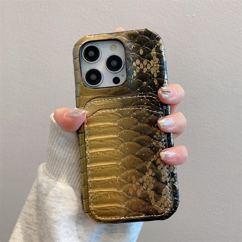 High-End Snake Pattern Leather Card Case for Apple iPhone 16 Promax 15 ProMax 14 Pro Women's Phone 13 12 11