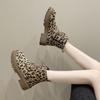 Fashion Autumn Winter Round Toe Leopard Print Ankle Boots for Women Chunky Lace-up Woman Short Shoes Y2k Goth Fleece-Lined Biker Booties